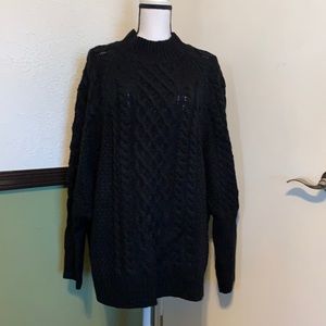 Women’s plus size chunky sweater cable knit turtleneck batwing long sleeve